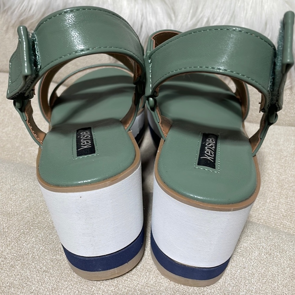 Kensie sage wedge flatform strappy open toe sandals green army NIB 8M 9.5M - Picture 7 of 14